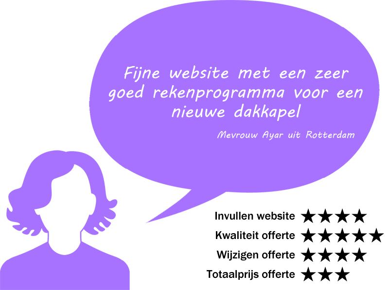 Review door Mevrouw Ayar uit Rotterdam. Fijne website met een zeer goed rekenprogramma voor een nieuwe dakkapel